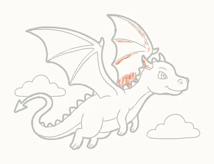 Cómo dibujar un dragón volando, paso 30: sombrea el ala del otro lado