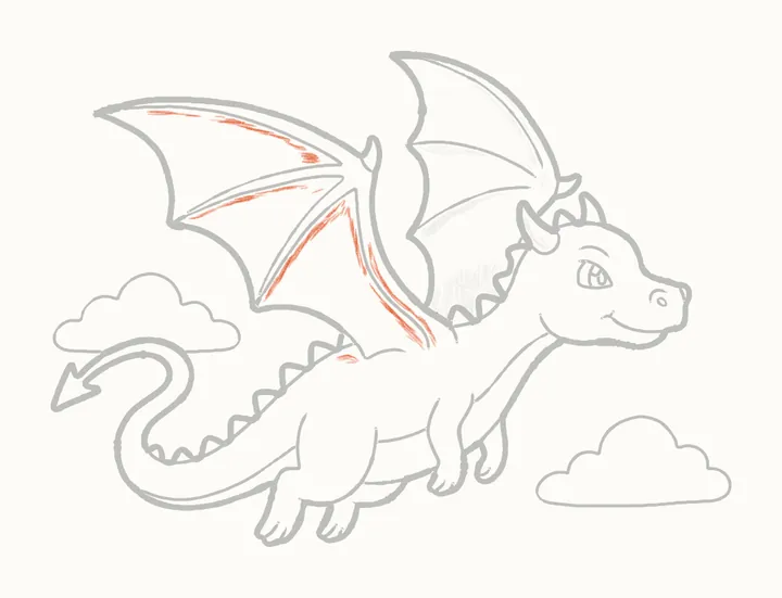 Cómo dibujar un dragón volando, paso 31: sombrea el ala de este lado