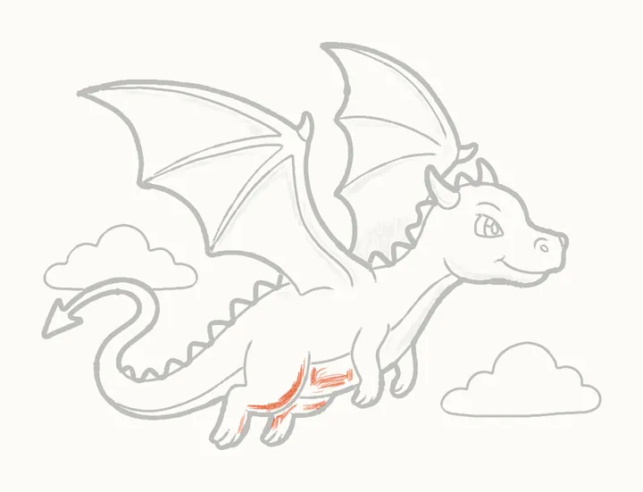 Cómo dibujar un dragón volando, paso 33: sombrea la pancita y las patas
