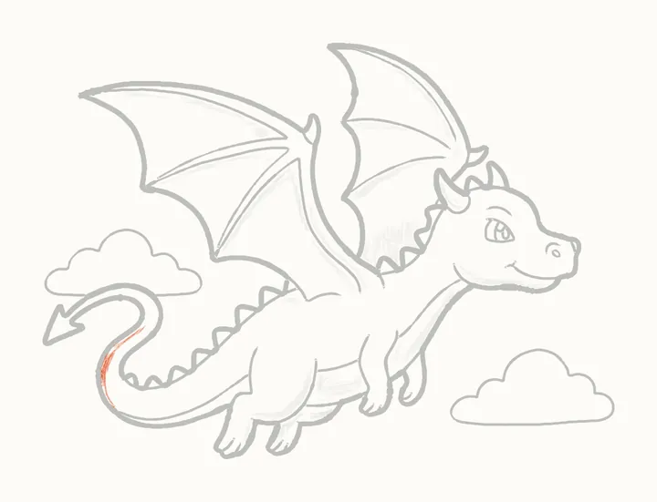 Cómo dibujar un dragón volando, paso 34: debajo de la cola