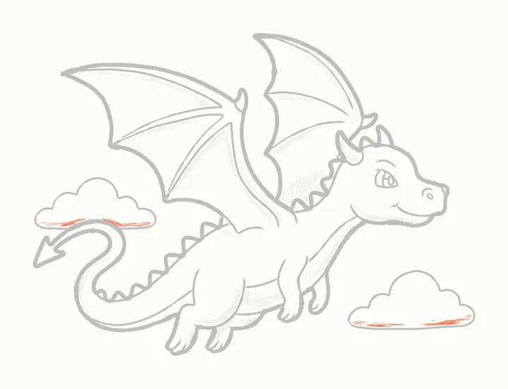 Cómo dibujar un dragón volando, paso 35: sombrea las nubes
