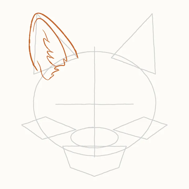 How to draw a fox face, step 3: the left ear