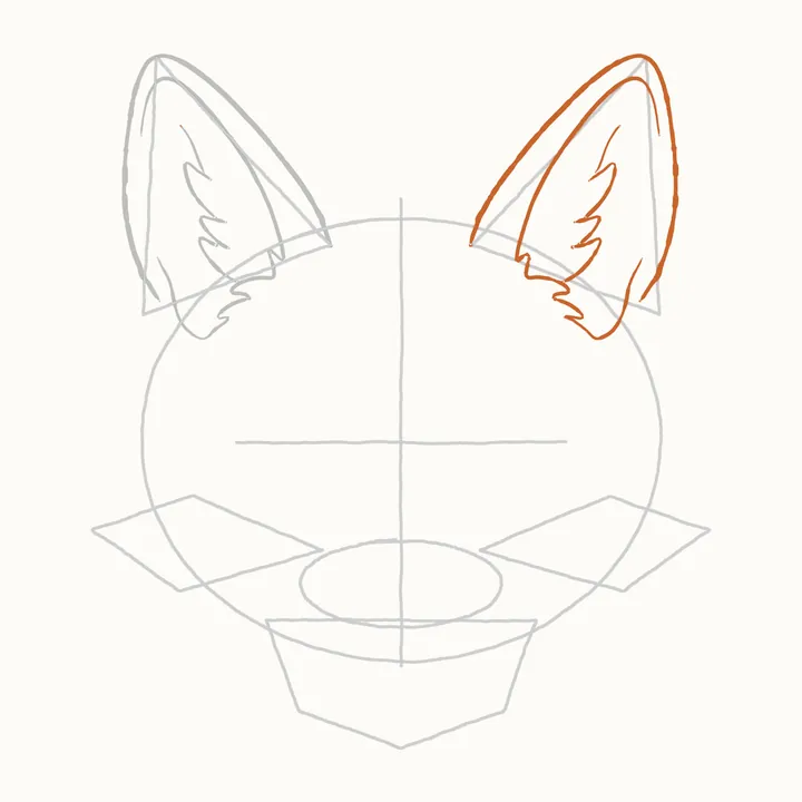 How to draw a fox face, step 4: the right ear