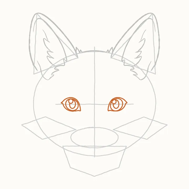 How to draw a fox face, step 6: the eyes