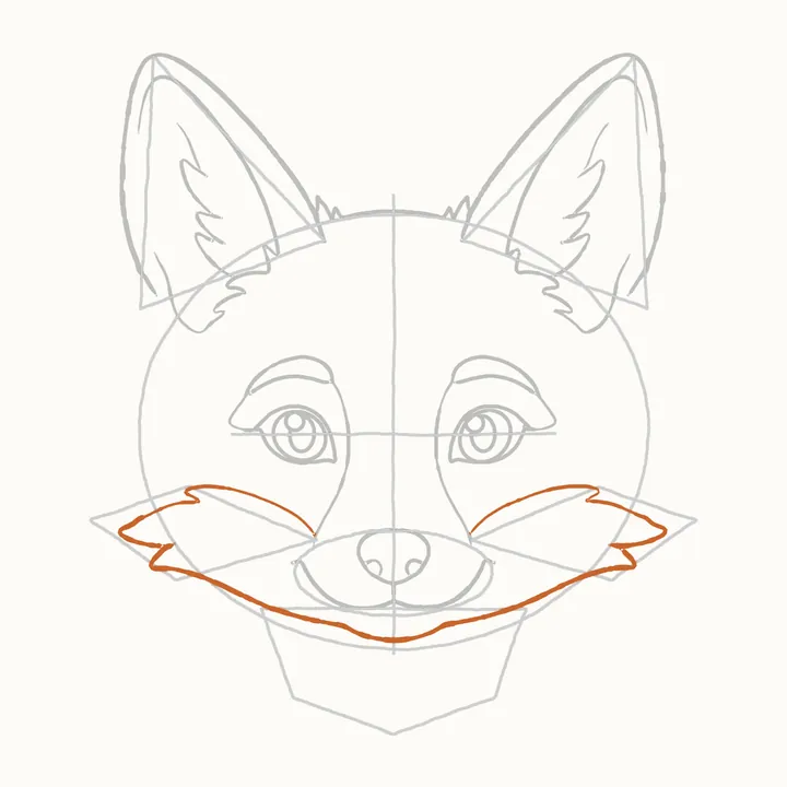 How to draw a fox face, step 9: the cheeks