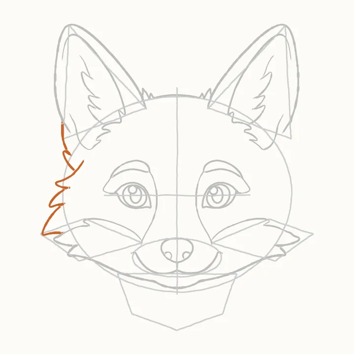 How to draw a fox face, step 10: the left side of his head