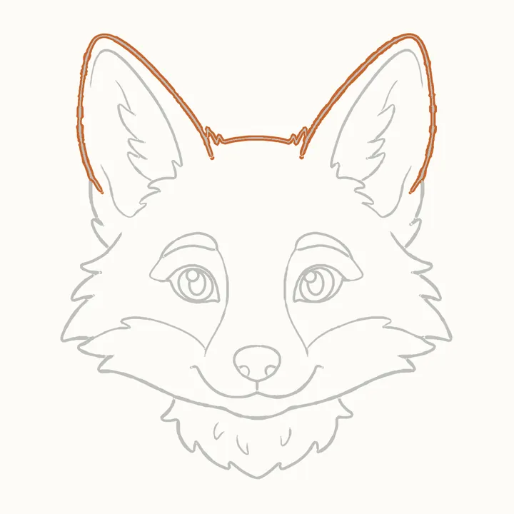 How to draw a fox face, step 14: go over the ears
