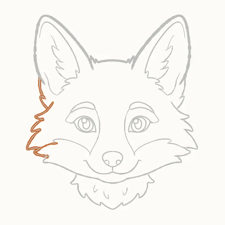 How to draw a fox face, step 15: go over the left side