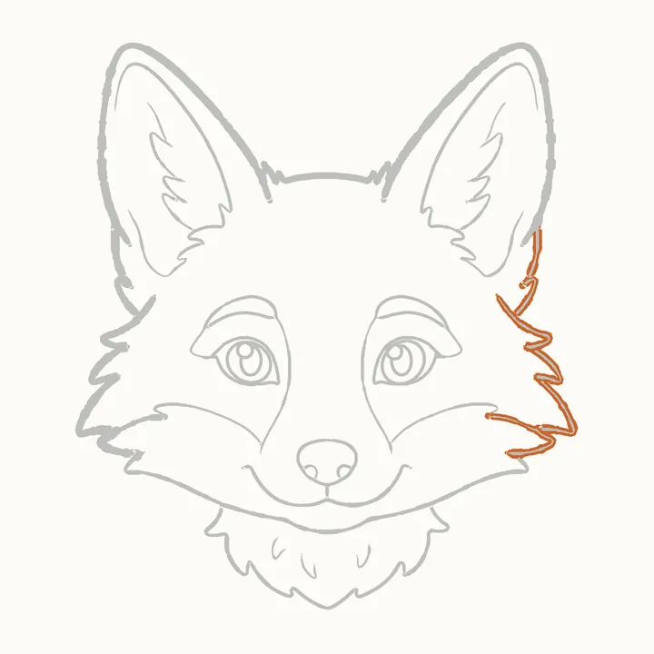 How to draw a fox face, step 16: go over the right side