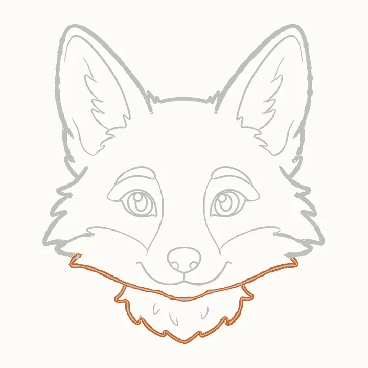 How to draw a fox face, step 17: go over the chin and ruff