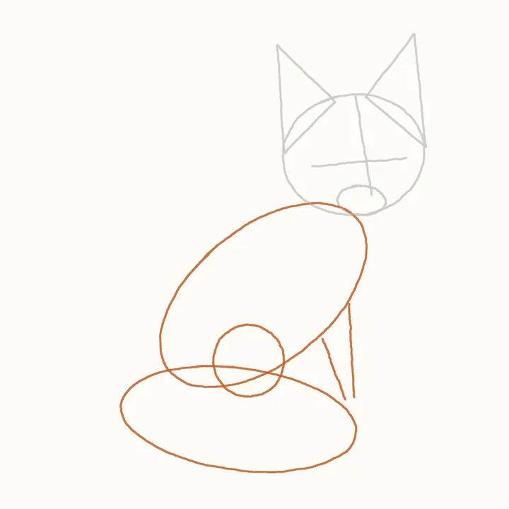 How to draw a fox, step 2: body, tail and leg guides