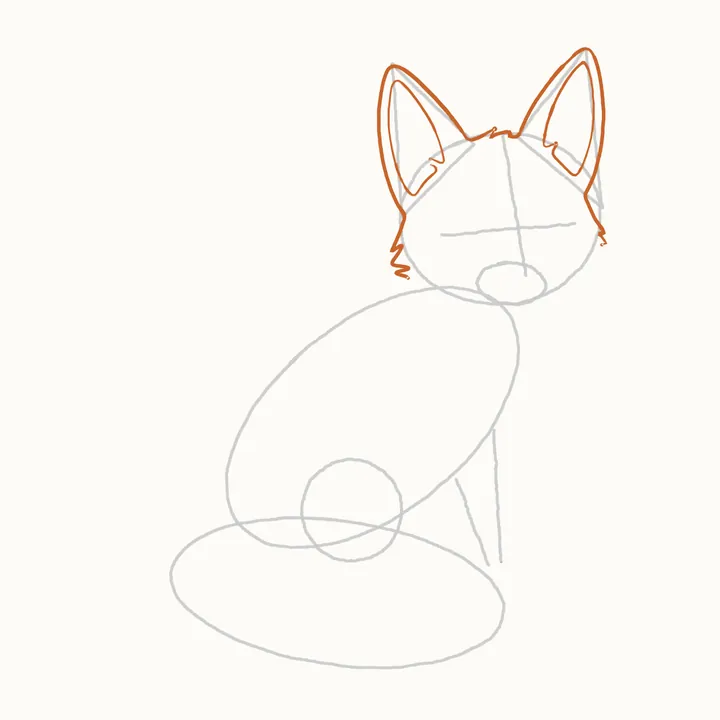How to draw a fox, step 3: the head and ears