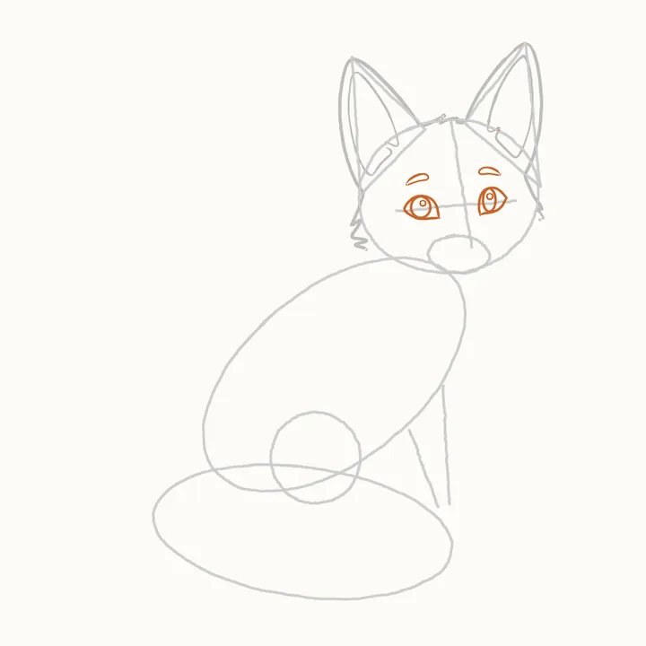 How to draw a fox, step 4: the eyes and brows