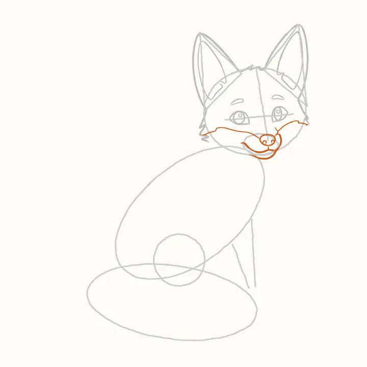 How to draw a fox, step 5: the nose and muzzle