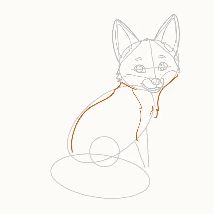 How to draw a fox, step 6: the chest and back