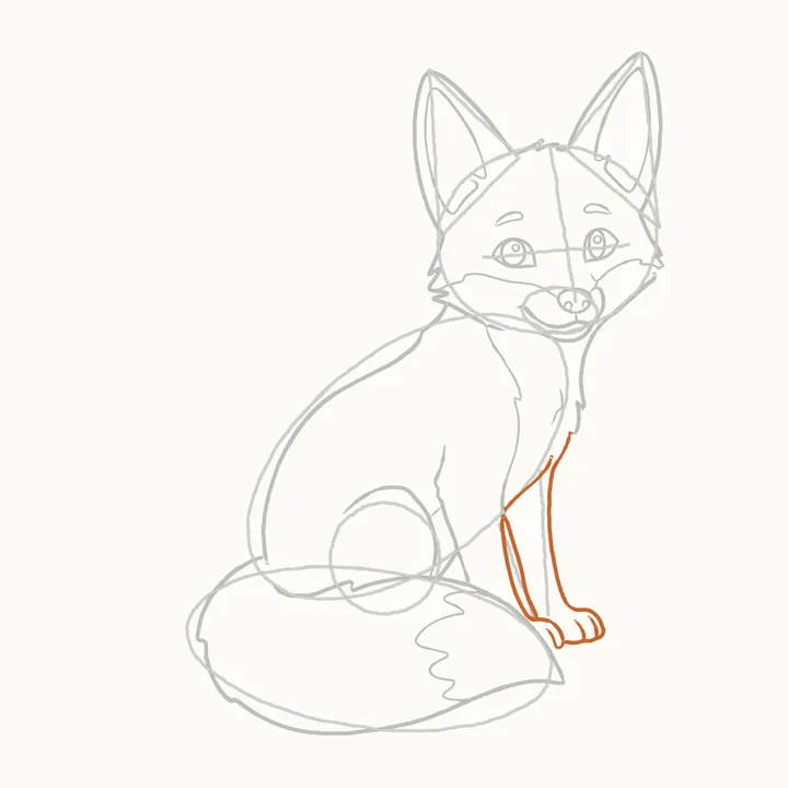 How to draw a fox, step 9: the front legs