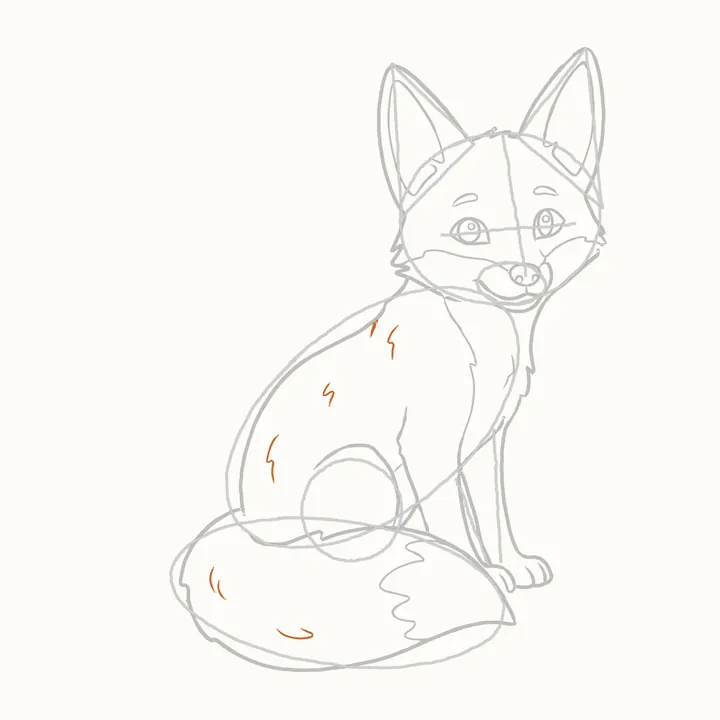 How to draw a fox, step 10: fur flicks