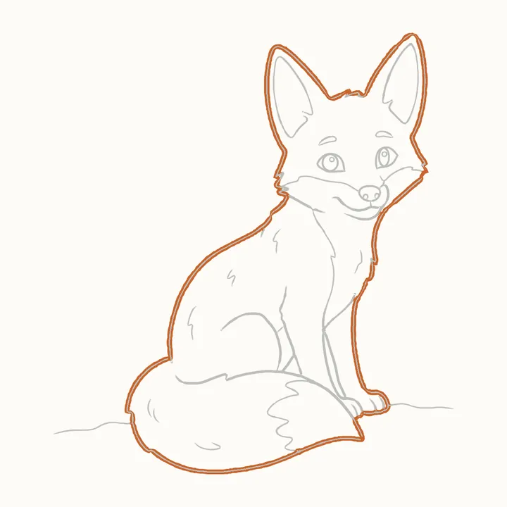 How to draw a fox, step 13: go over the outline