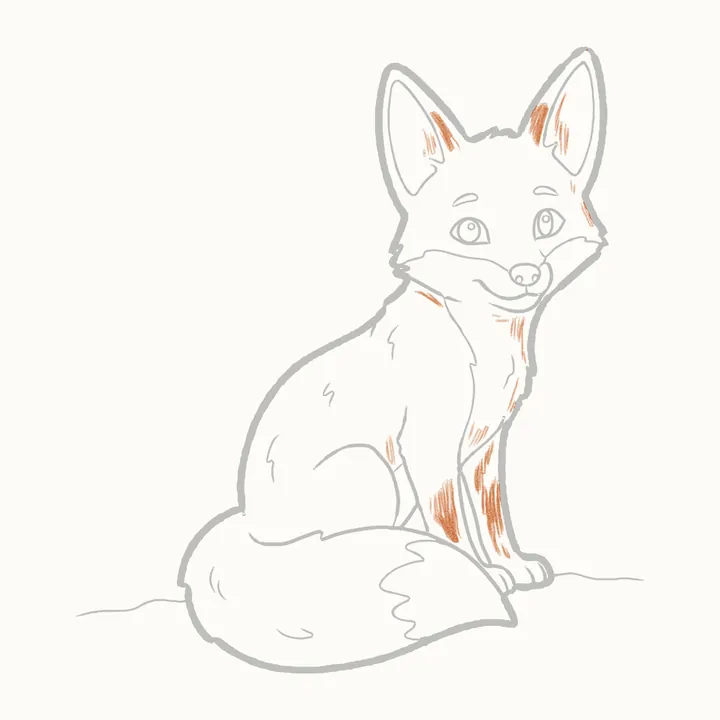 How to draw a fox, step 14: shade the head and chest