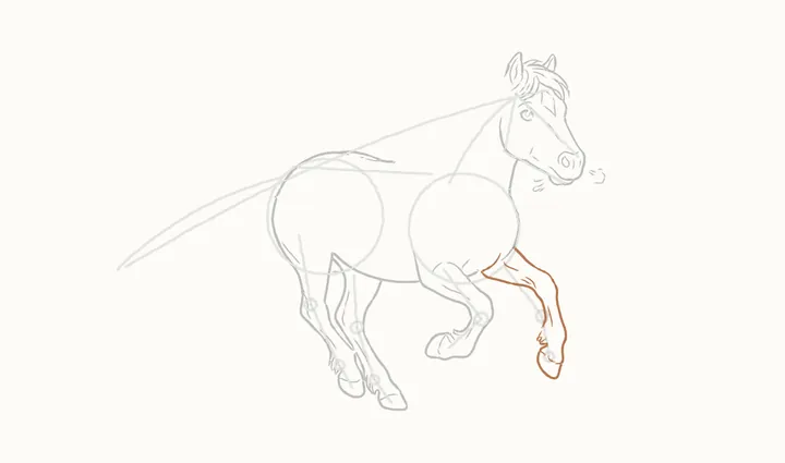 How to draw a horse running, step 12: the near foreleg