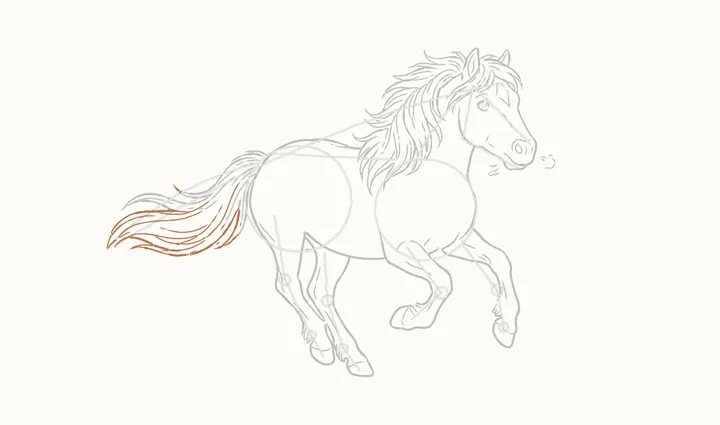 How to draw a horse running, step 17: the rest of the tail