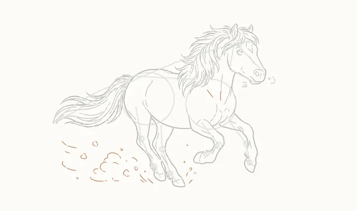 How to draw a horse running, step 19: clods and dust
