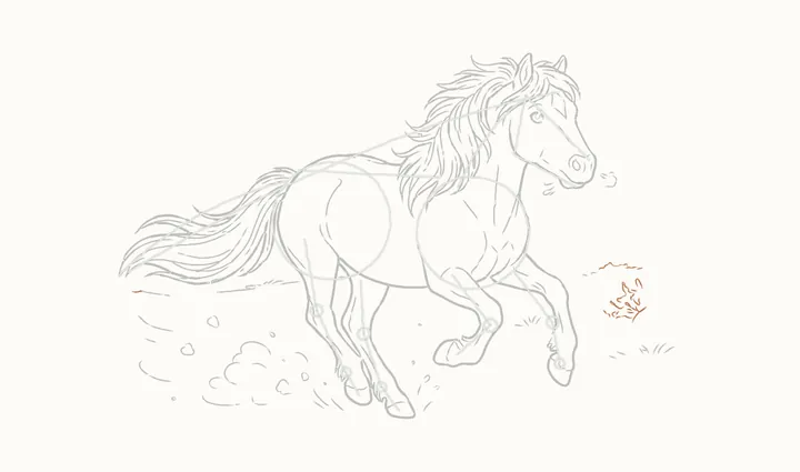 How to draw a horse running, step 21: the heather