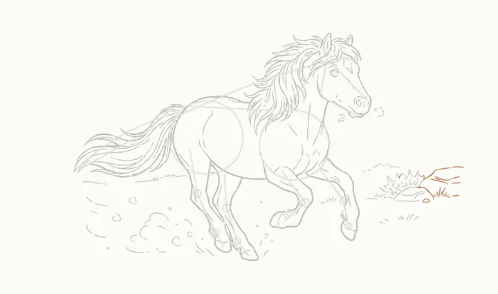 How to draw a horse running, step 23: the big rock