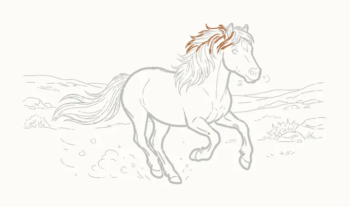 How to draw a horse running, step 32: go over the top of the mane