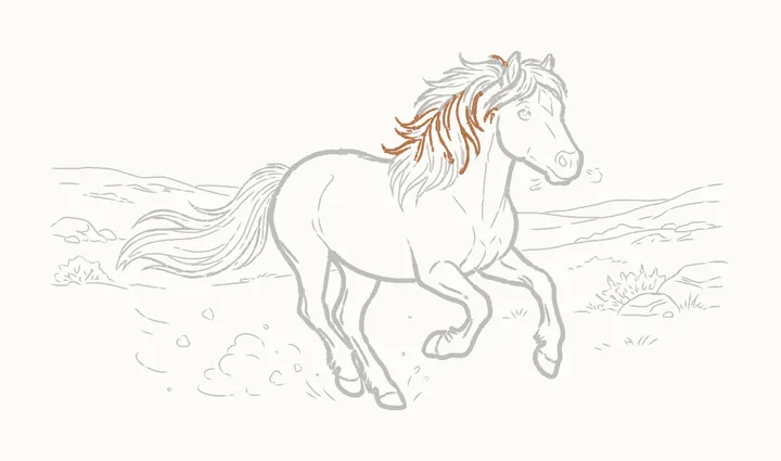 How to draw a horse running, step 33: go over the middle of the mane