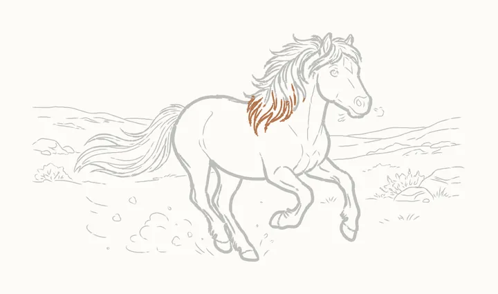 How to draw a horse running, step 34: go over the mane on the neck