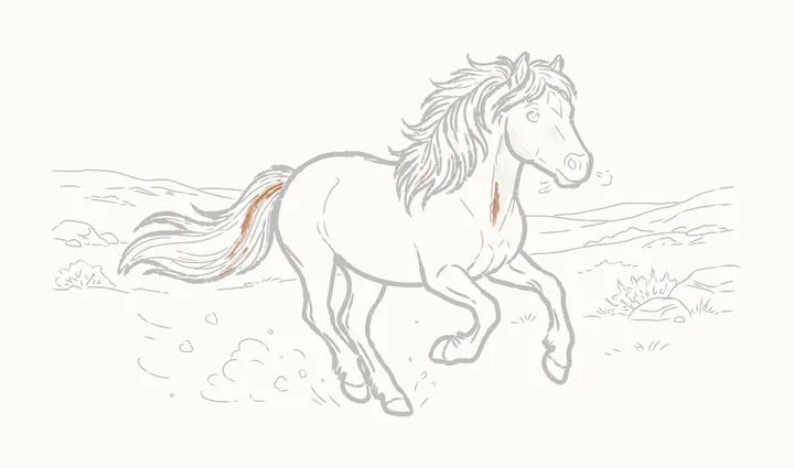 How to draw a horse running, step 37: shading the tail