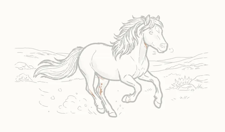 How to draw a horse running, step 40: deep shadows