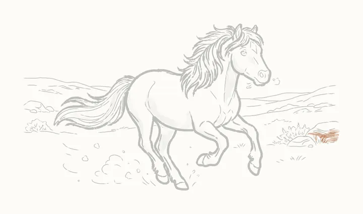 How to draw a horse running, step 41: shading the rock