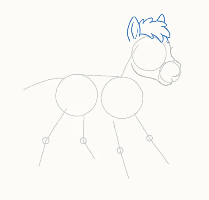 How to draw a horse, step 4: ears and forelock