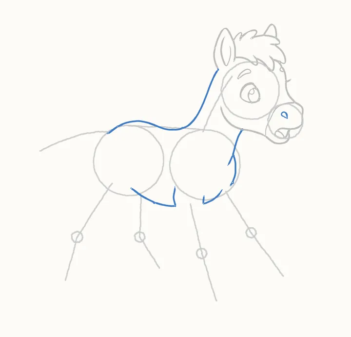 How to draw a horse, step 6: neck, back and belly