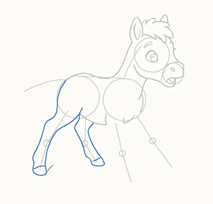 How to draw a horse, step 7: the back legs