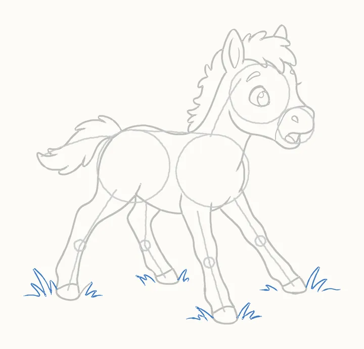How to draw a horse, step 11: the grass