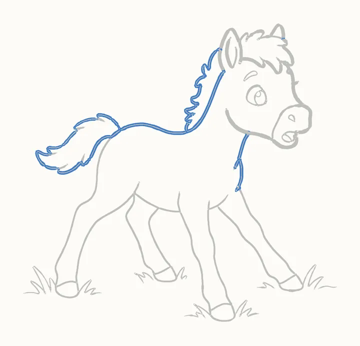 How to draw a horse, step 14: go over her body