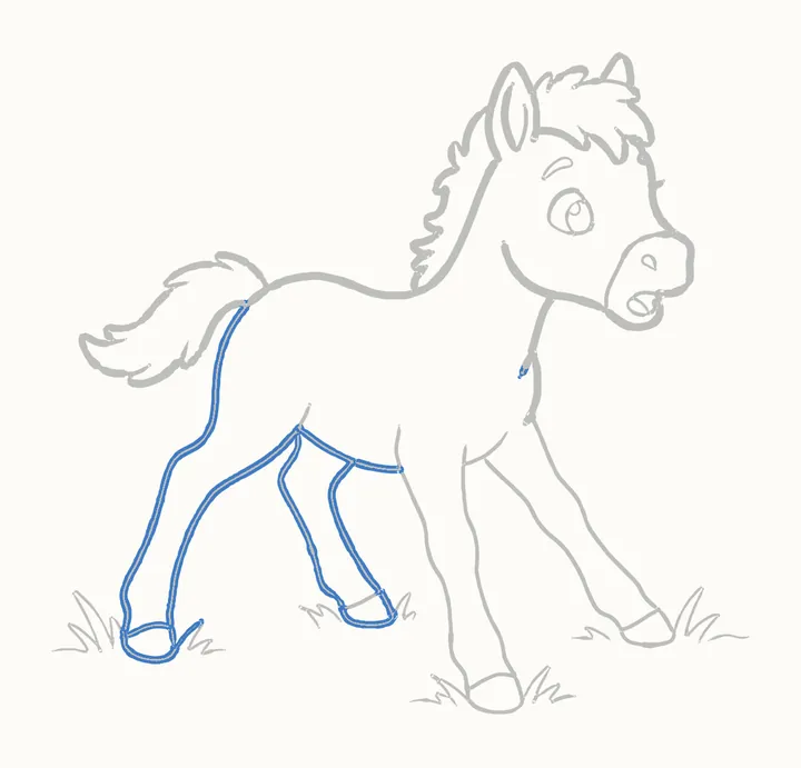 How to draw a horse, step 15: go over the back legs