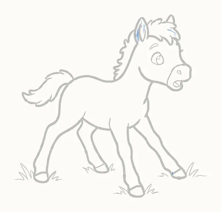 How to draw a horse, step 17: shading the ears