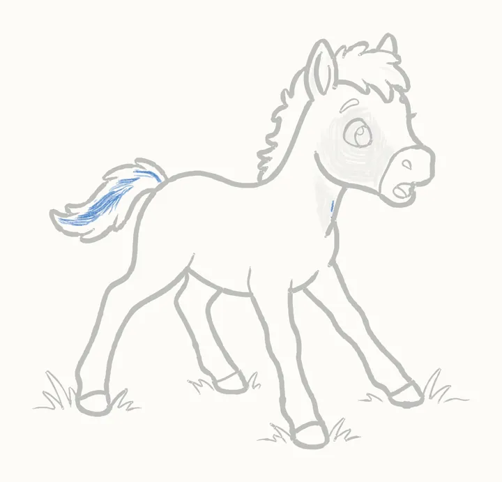 How to draw a horse, step 20: shading the tail