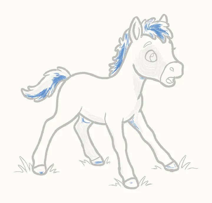 How to draw a horse, step 22: mane, tail and hooves