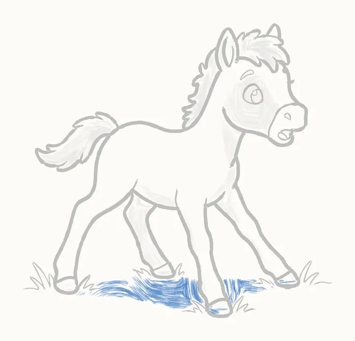 How to draw a horse, step 23: shadow on the grass