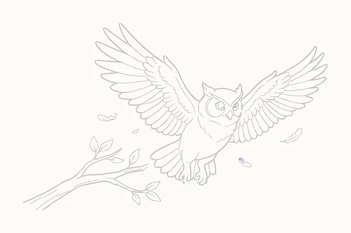 How to draw an owl flying, step 27: erase the guides