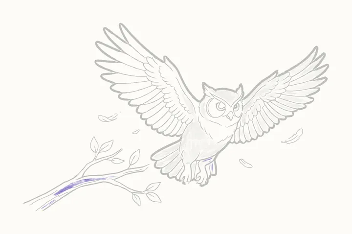 How to draw an owl flying, step 38: the branch
