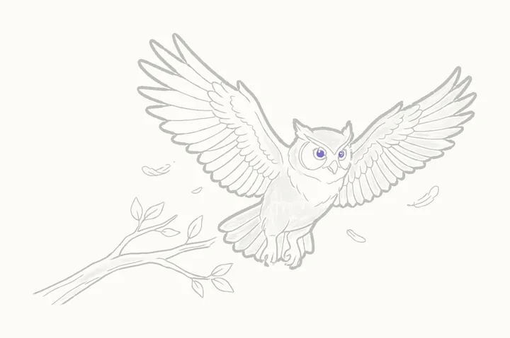How to draw an owl flying, step 39: the darks