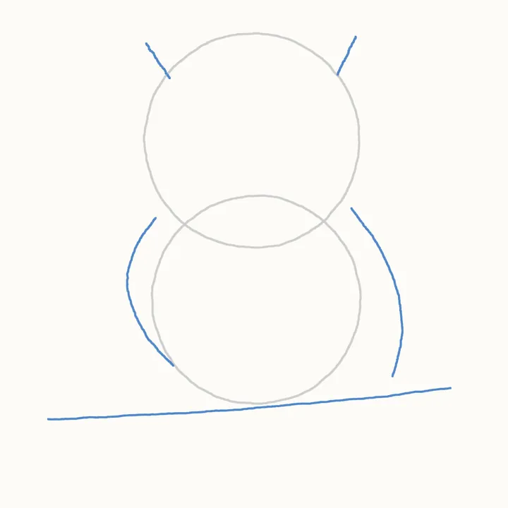 How to draw an owl, step 2: ear, wing and branch guides
