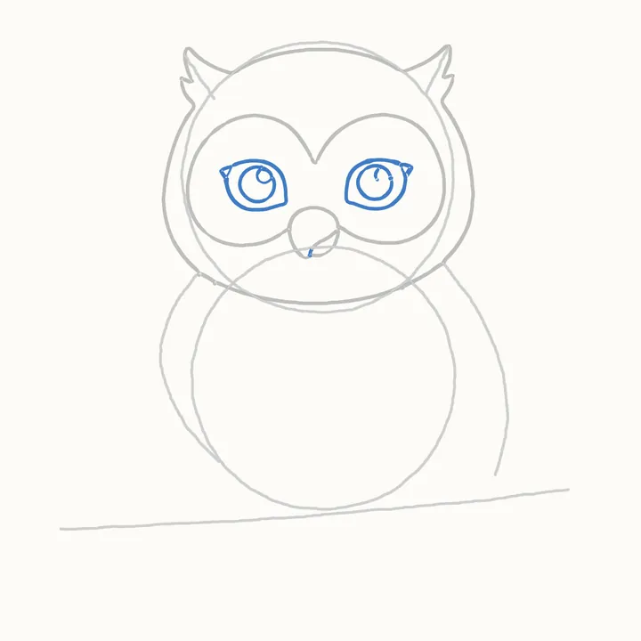 How to draw an owl, step 5: the eyes