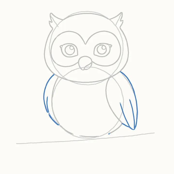 How to draw an owl, step 7: the wings